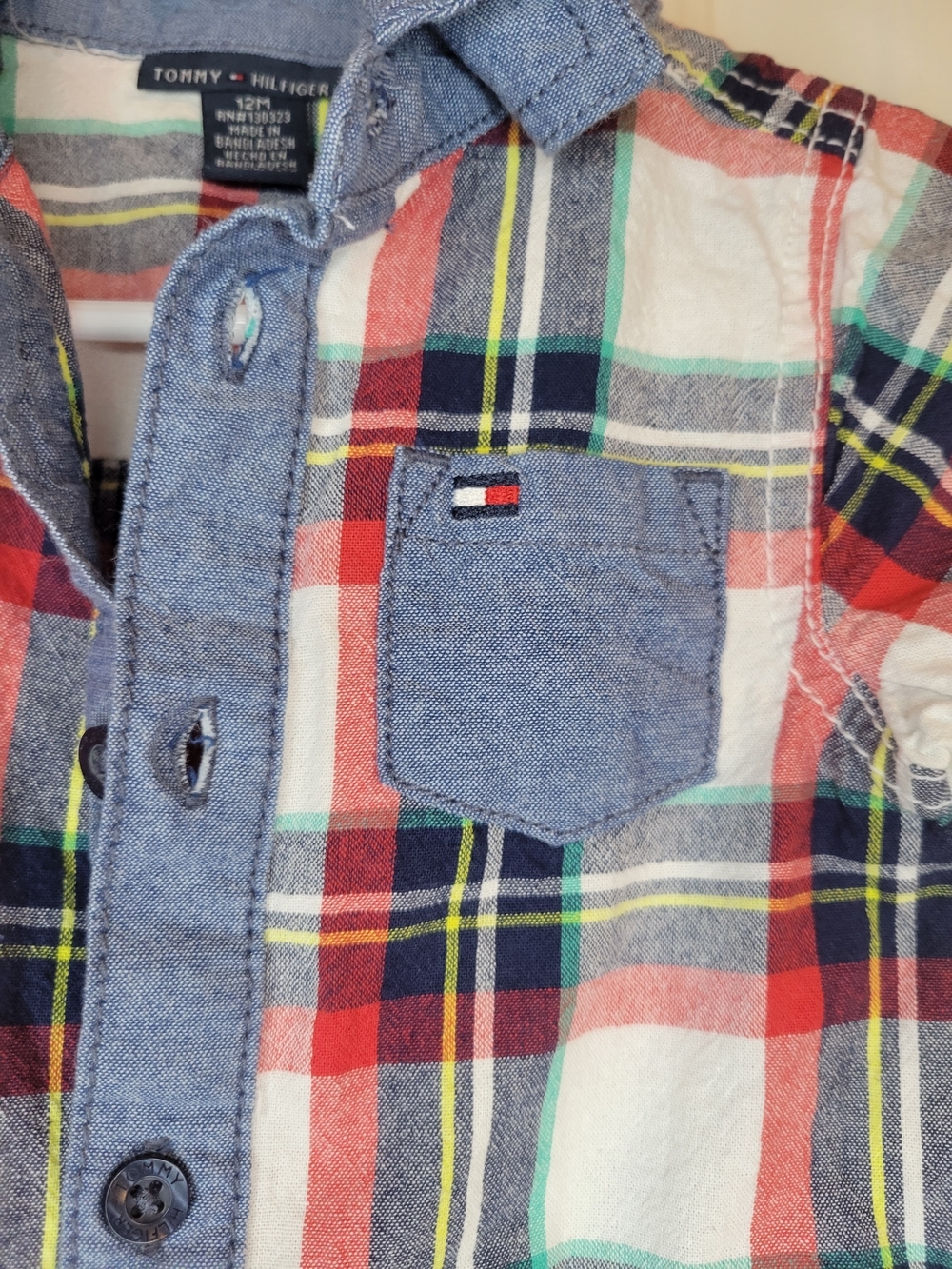Tommy Hilfiger Blue Chambray & Multicolor Plaid Baby Romper - Picture 4 of 6
